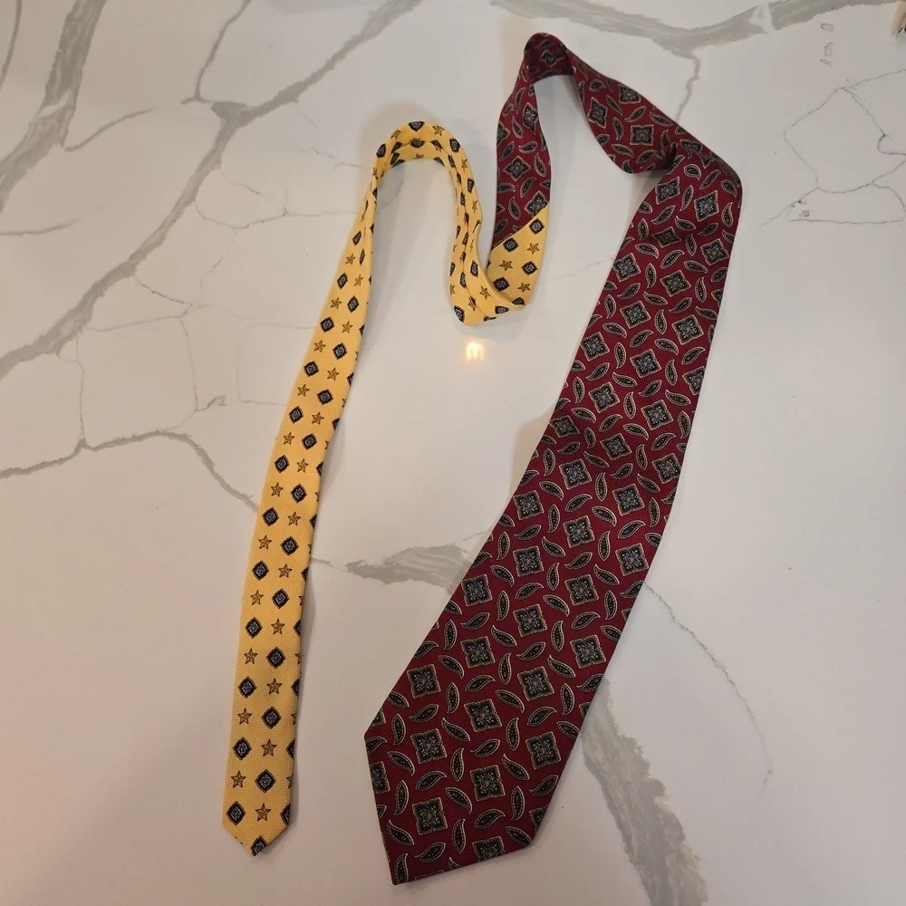 VTG Tommy Hilfiger Imported Silk Paisley Geometric Tie Lot Of 2 Preppy Heritage